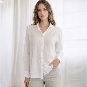 Free Label White Cotton Button-Front Blouse | Mother-of-Pearl Buttons | Size S